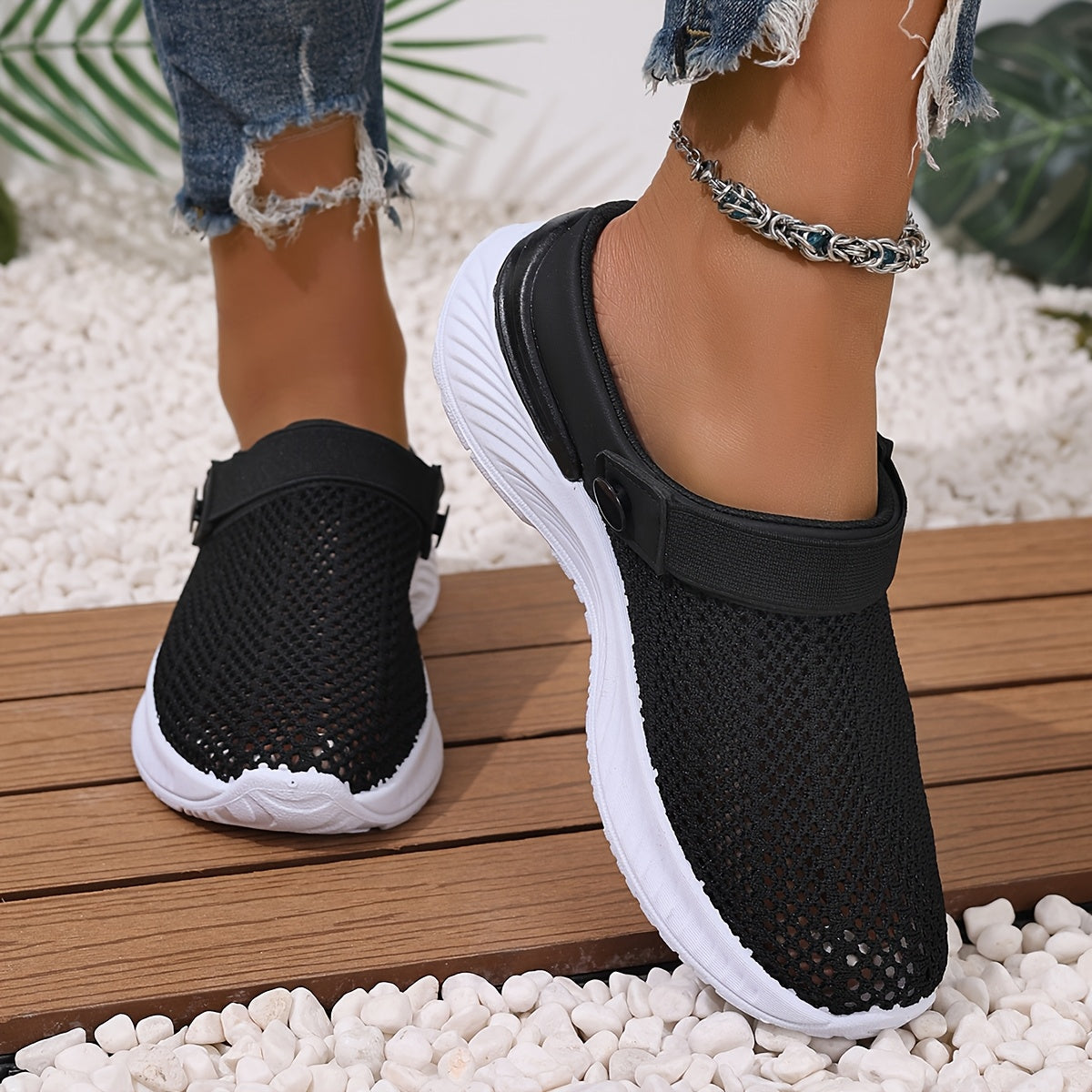 Women's White Breathable Mesh Slip-On Sneakers for Summer Beach Travel