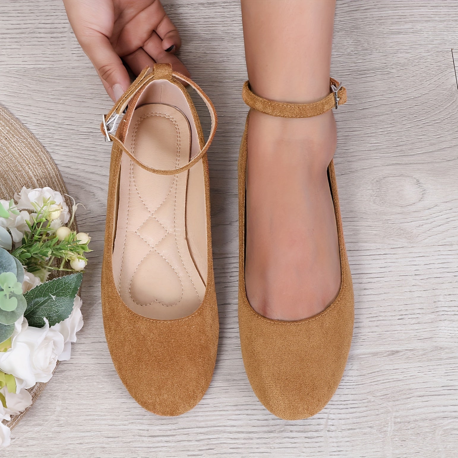 Women's Lightweight Ballet Flats with Ankle Strap, Round Toe, All-Season Comfort