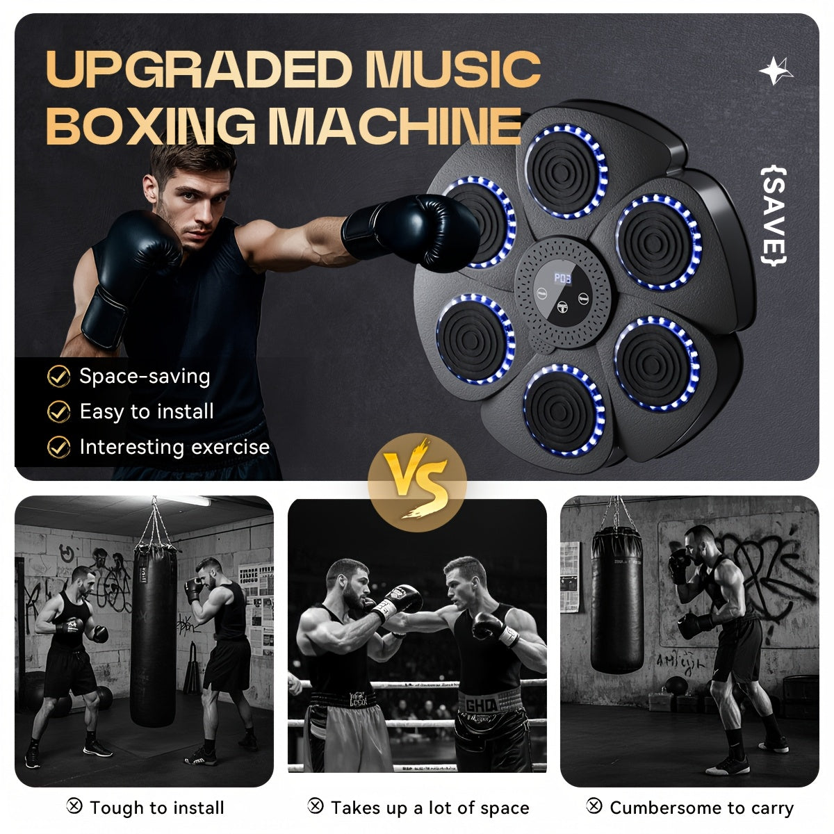 Wall-Mounted Smart Music Boxing Machine for Home Fitness Black
