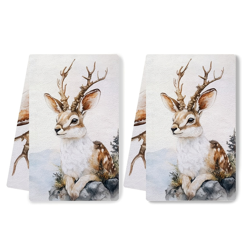 Set of 2 Ultra Soft Kitchen Towels Rustic Jackalope Design 40x60cm Absorbent