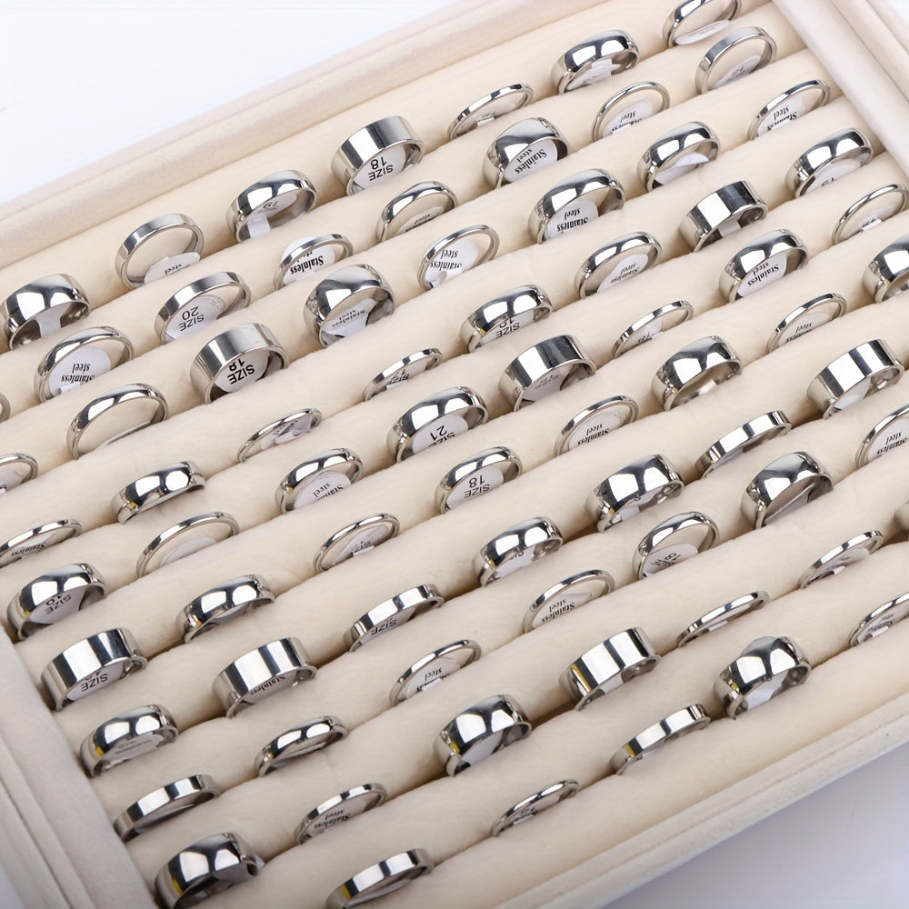 Women's Stainless Steel Rings Pack of 30/50 Minimalist Smooth 2-8mm for Engagements and Weddings