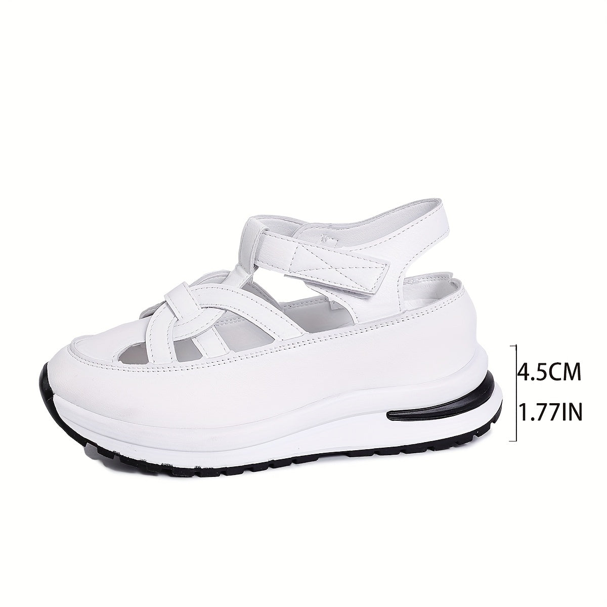 Ayollar uchun oq platformali sandallar, qalin sole va sozlanadigan kamar bilan