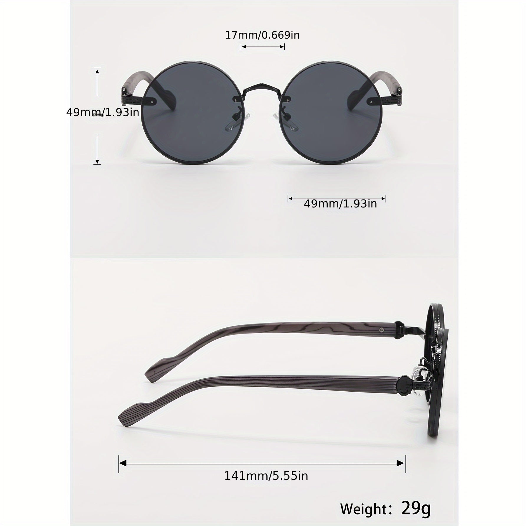 Retro Style Small Round Glasses with Wooden Legs All Black for Travel