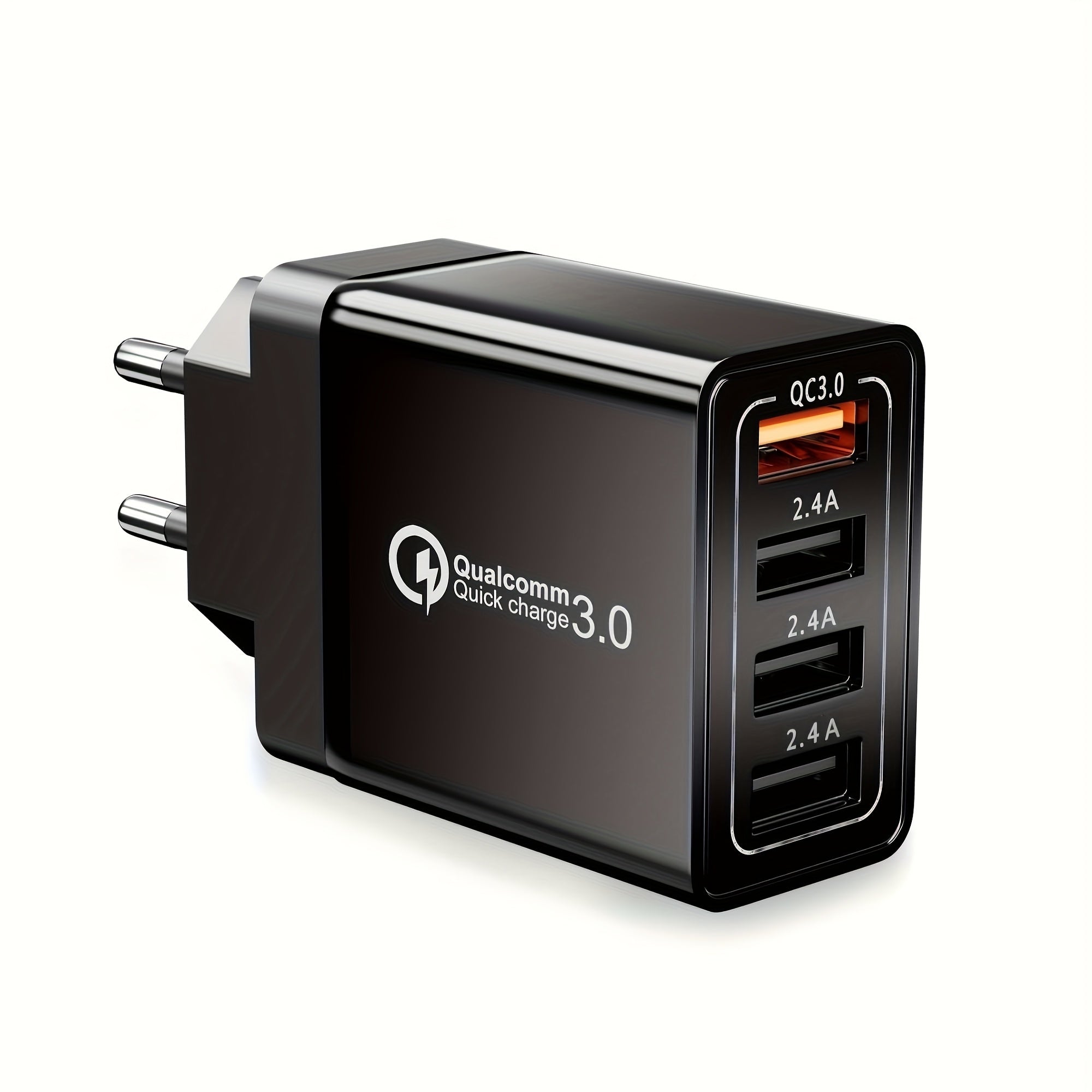 4-Port USB Charger Fast Charging EU Plug Adapter for Tablets and Smartphones