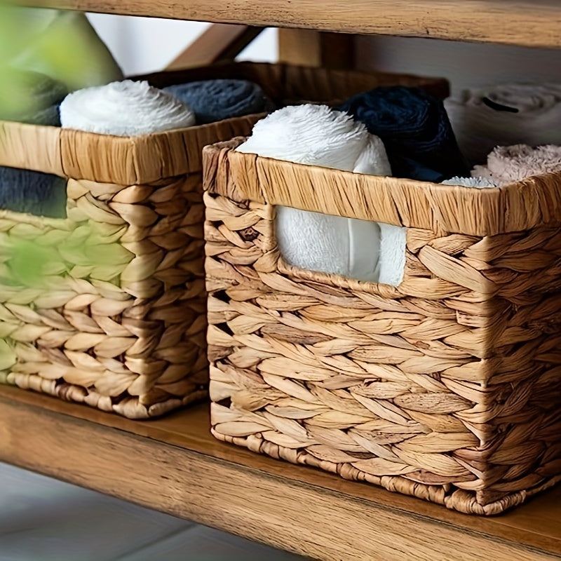 Water Hyacinth Storage Baskets Set of 2 Rectangular Home Organizer with Handles