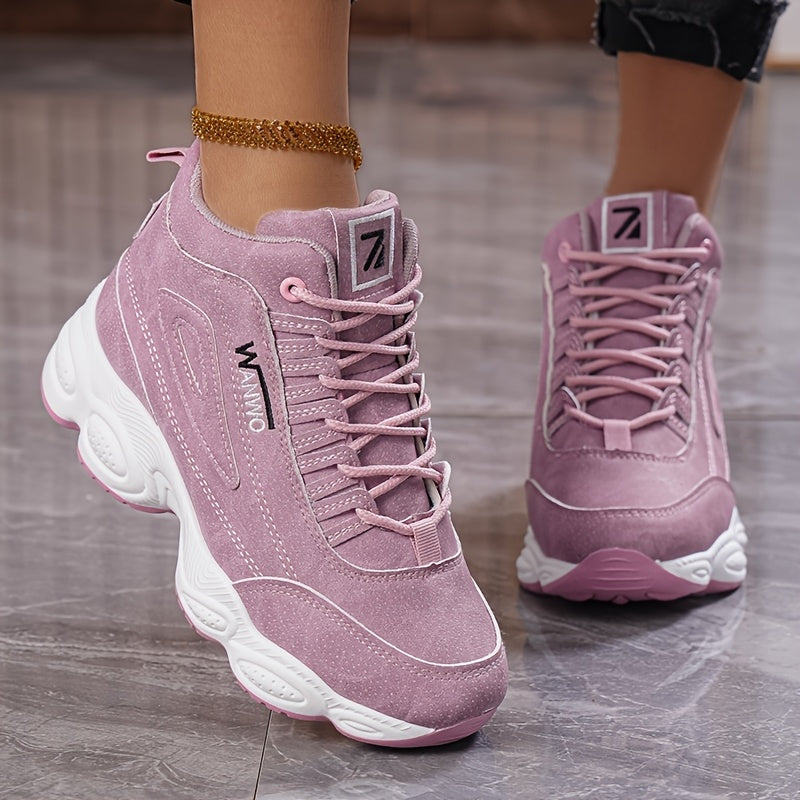 Women's White High-Top Sneakers with Rubber Sole and Breathable Fabric