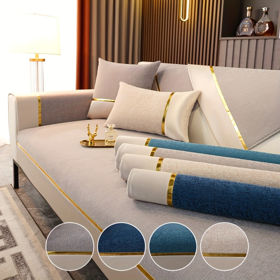 Chenille Sofa Slipcover Non-Slip Golden Edge Protects Furniture in Living Room