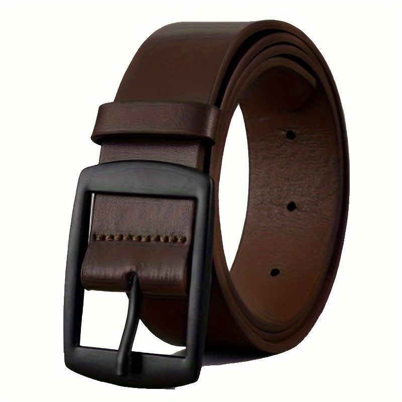 Men's Faux Leather Belt Black Square Buckle Adjustable Durable for Casual and Formal Wear