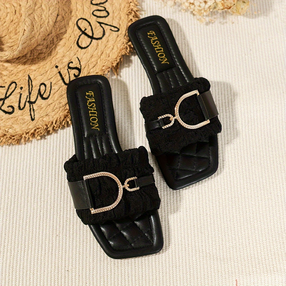 Women's Metal Decorated Flat Sandals Open Toe Slip-On Summer Shoes