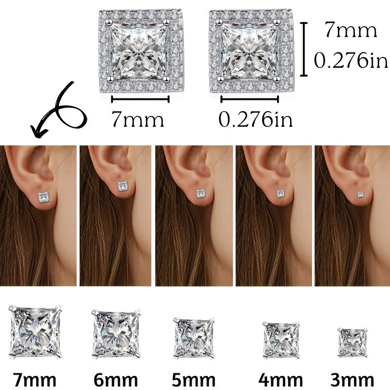 Sterling Silver Square Moissanite Stud Earrings Hypoallergenic Gift for Women