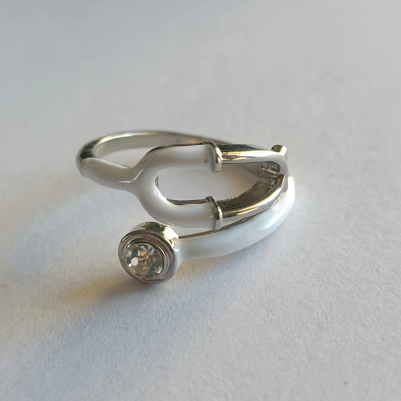 Men's Medical Jewelry Stethoscope Ring White and Gold Alloy Stylish Gift