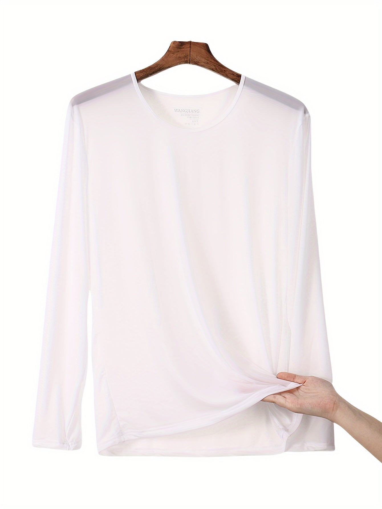 Camiseta de cuello redondo ultra fina para hombre, nylon elastano, color sólido, ajuste ajustado, para todas las estaciones