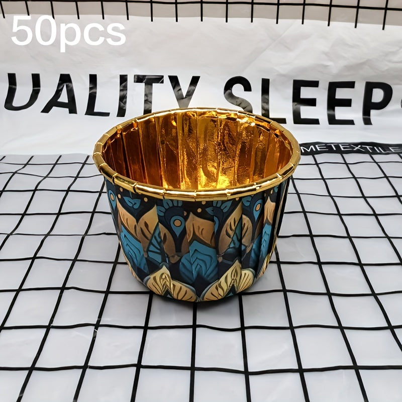 Set of 50 Disposable Paper Baking Cups, Assorted Holiday Themes, Heat-Resistant, Round Cupcake Liners