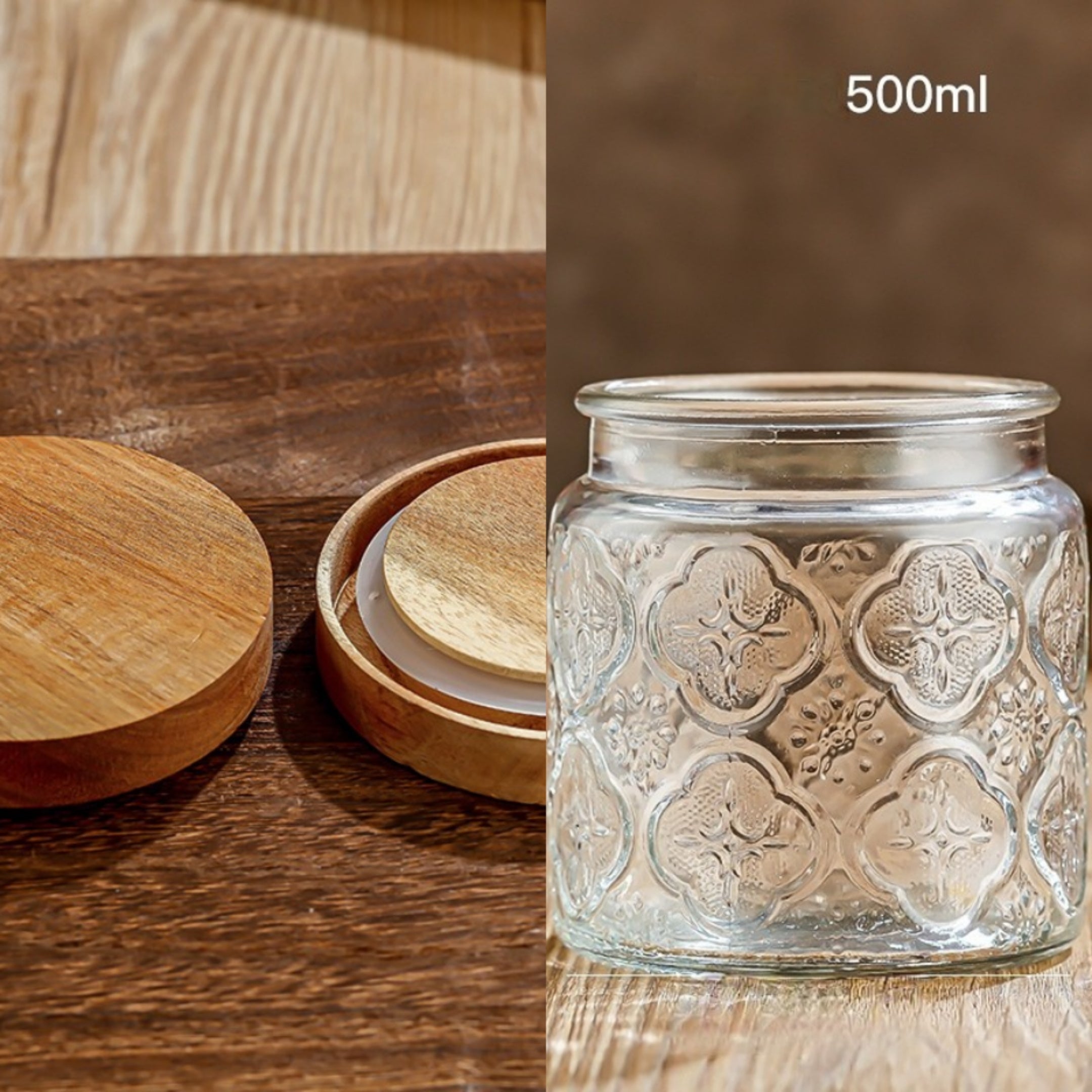 Tarro de almacenamiento de vidrio con tapa de bambú para té, café, azúcar, galletas, hermético