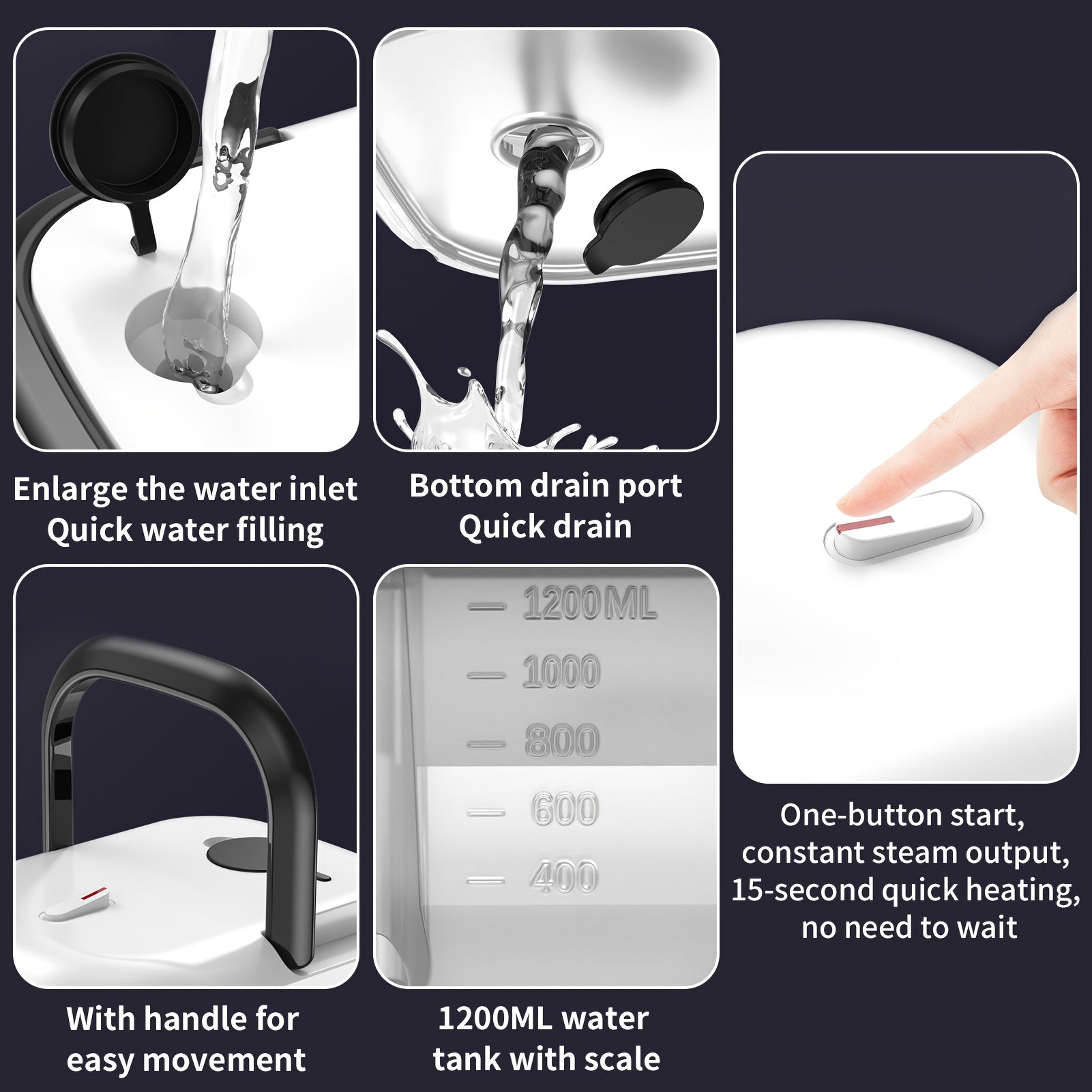 Limpiador de vapor portátil de mano con 5 cabezales de cepillo limpieza a alta temperatura y presión