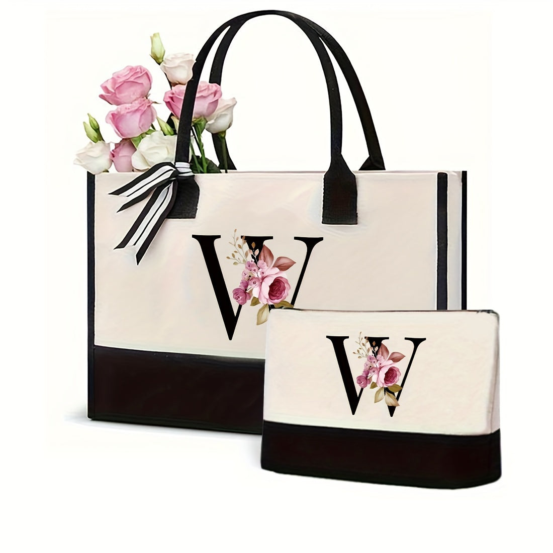 Women's Canvas Letter Handbag Large Versatile Shoulder Bag for Office and Shopping