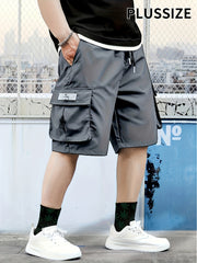 Шорты карго больших размеров для мужчин, Oversized уличная и походная одежда, полиэстер, однотонные