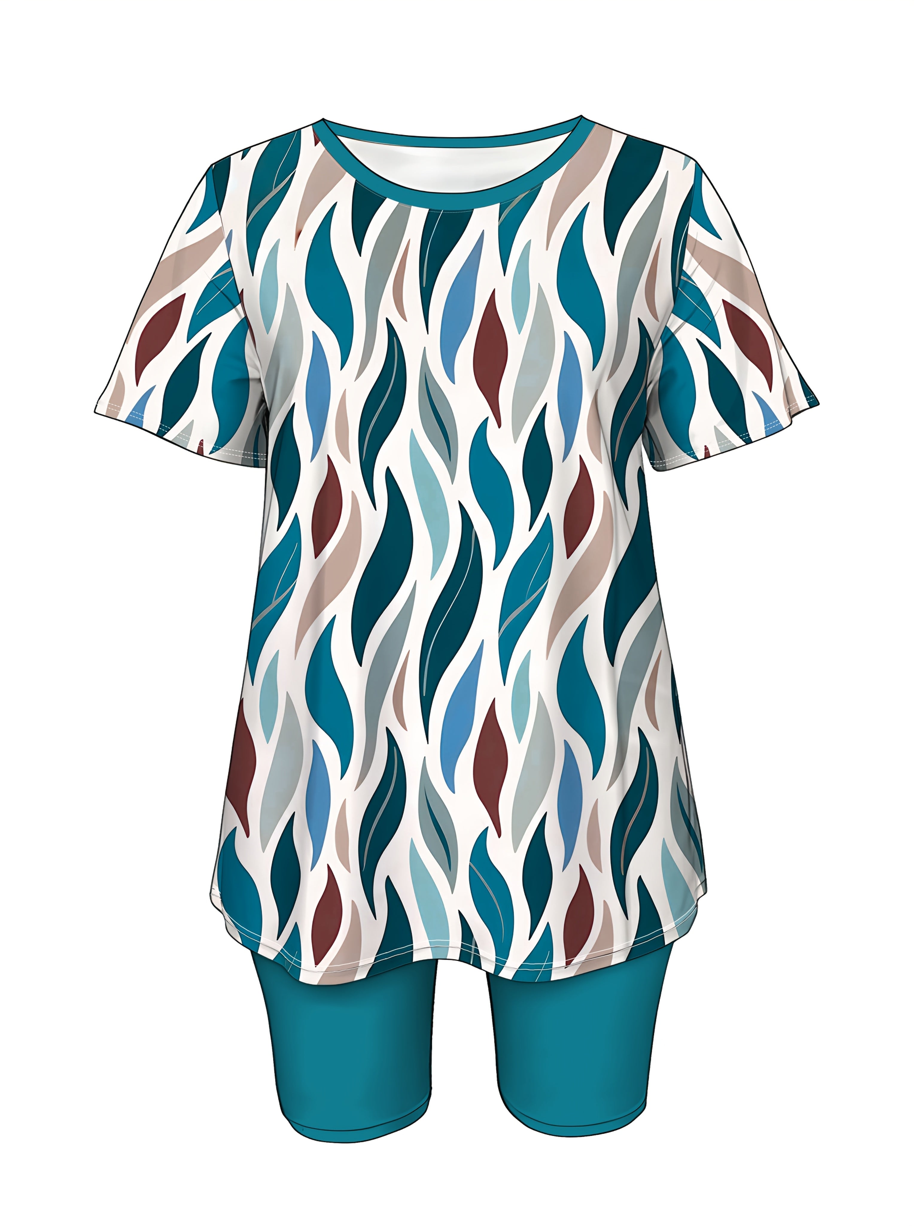 Women's Twisted Leaf Print Two-Piece Short Set Summer Casual Comfortable