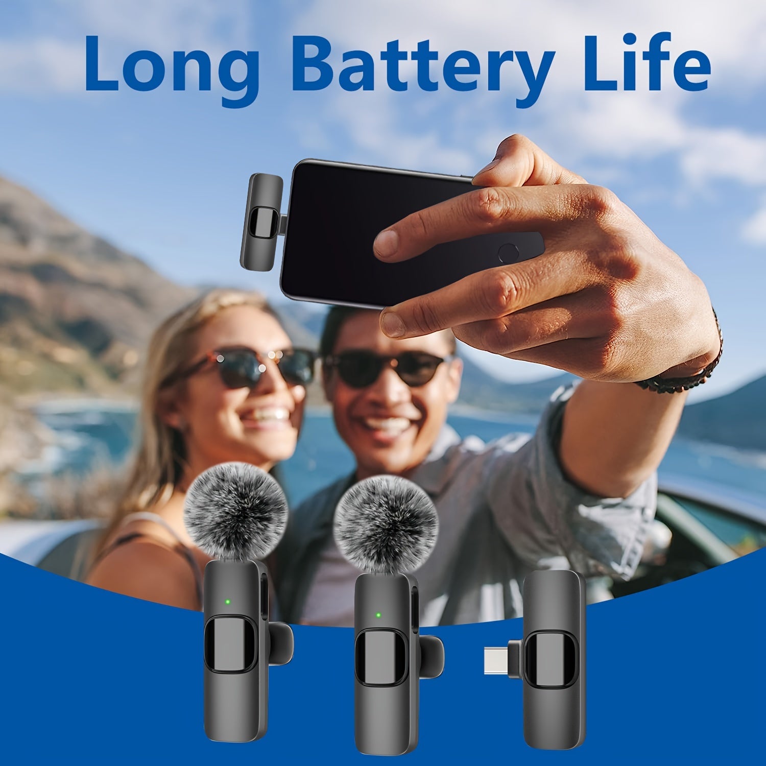 2 Pack Wireless Lavalier Microphone USB Type C 2.4G for iPhone iPad Streaming Karaoke