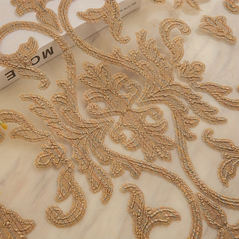 Golden Jacquard Sheer Curtain Grommet Top for Bedroom Living Room Home Decor