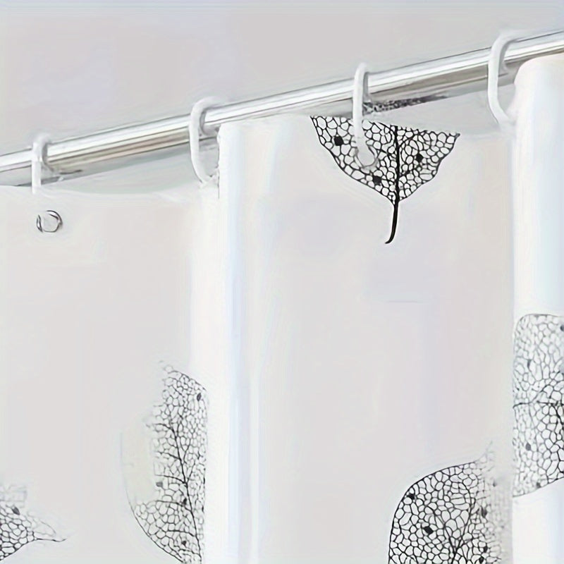 Autumn Leaves Water-Resistant PEVA Shower Curtain with Woven Leaf Pattern and Reinforced Grommets