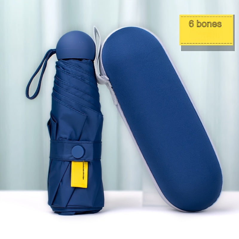 6-Rib Foldable Waterproof Pongee Umbrella with Plastic Handle and Storage Box