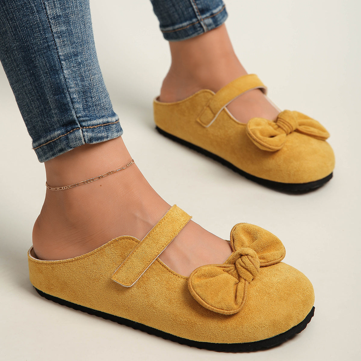 Women's Slip-On Mules with Cushioned EVA Soles and Bow - All-Season Casual Shoes