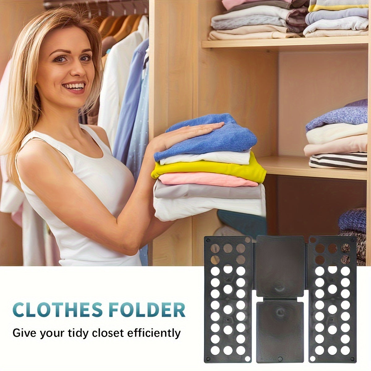 Plástico Tabla de doblado para camisetas, almacenamiento de ropa 48x40cm negro