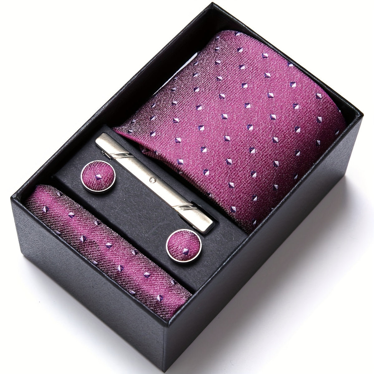 Men's Blue Tie Set with Pocket Square Cufflinks and Tie Clip for Weddings and Occasions