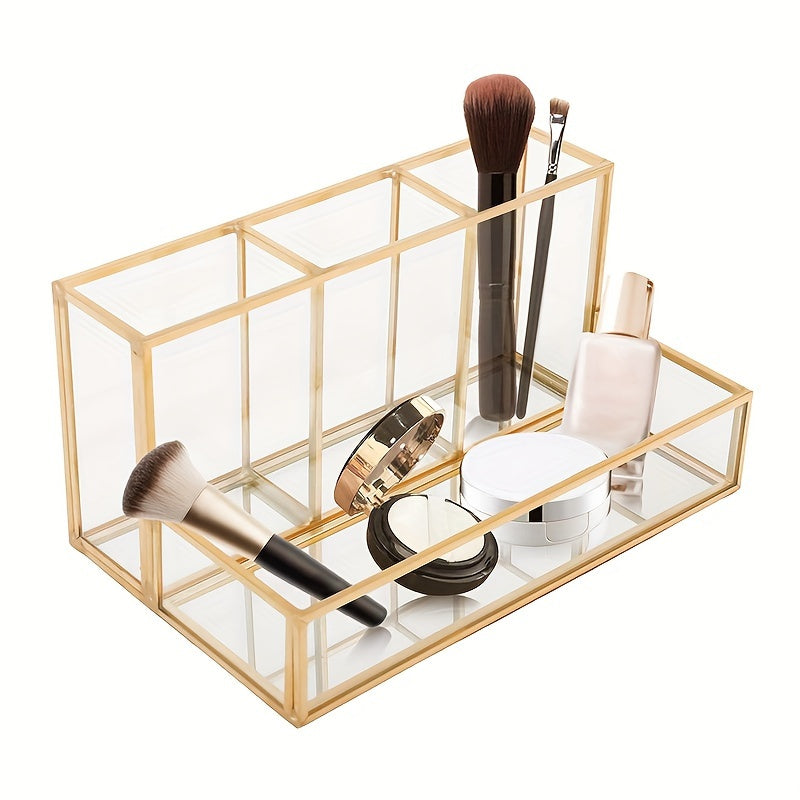 1 dona metall shisha makiyaj cho'tkasi ushlagichi, ko'zgu qozon, kosmetikalar, parfum, tirnoq bo'yog'i, lab bo'yog'i uchun saqlash tokchasi. Uy saqlash va xona bezatish uchun 4 ta to'rtburchak.