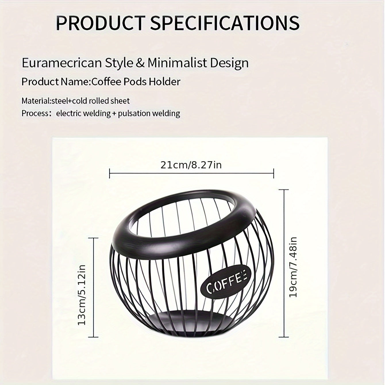 Qora Metall Qahva Kapsula Saqlash Savati Katta Hajm Qishloq Uslubi