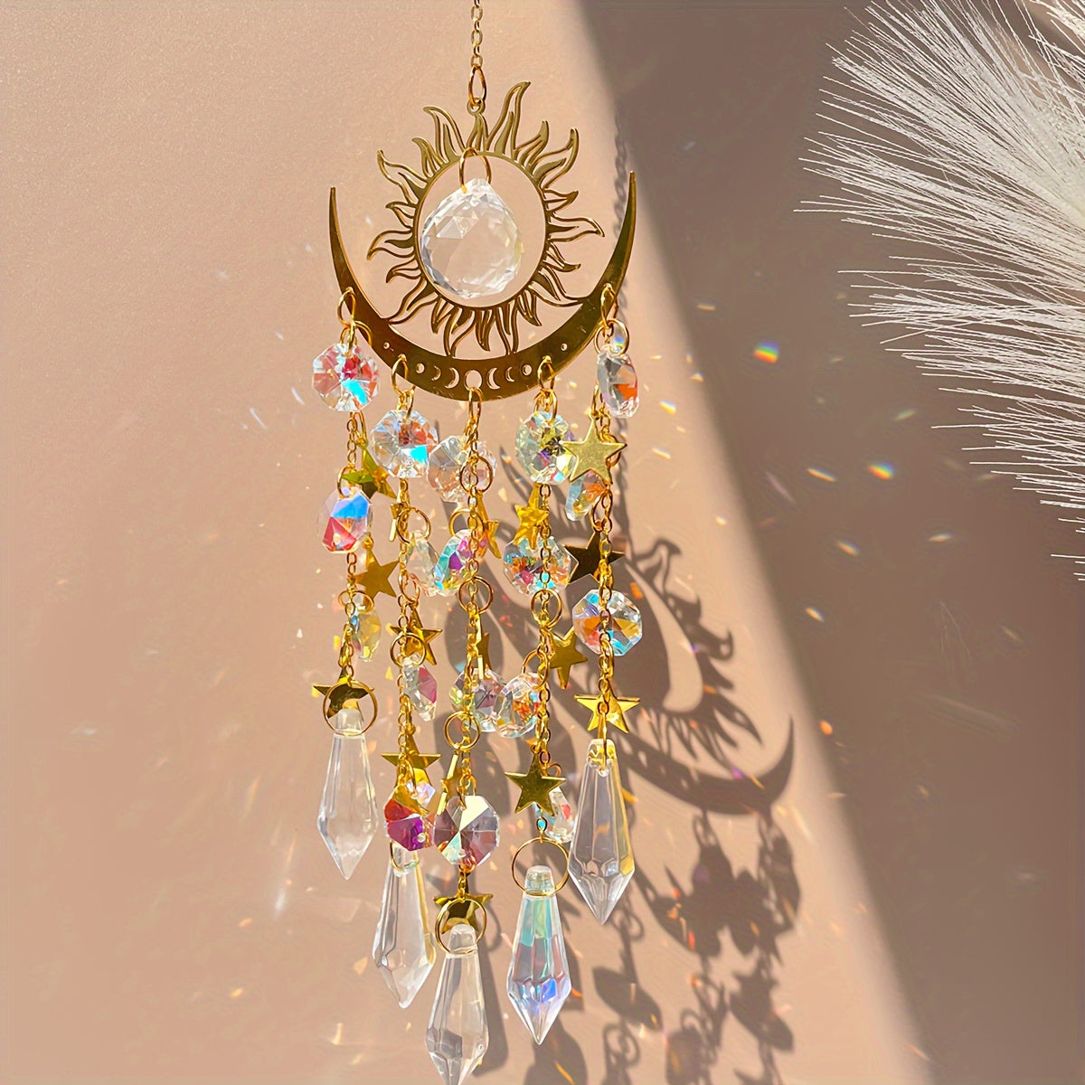 Bohemian Glass Sun Catcher with Rainbow Prism Pendant for Window Decor 1 Piece