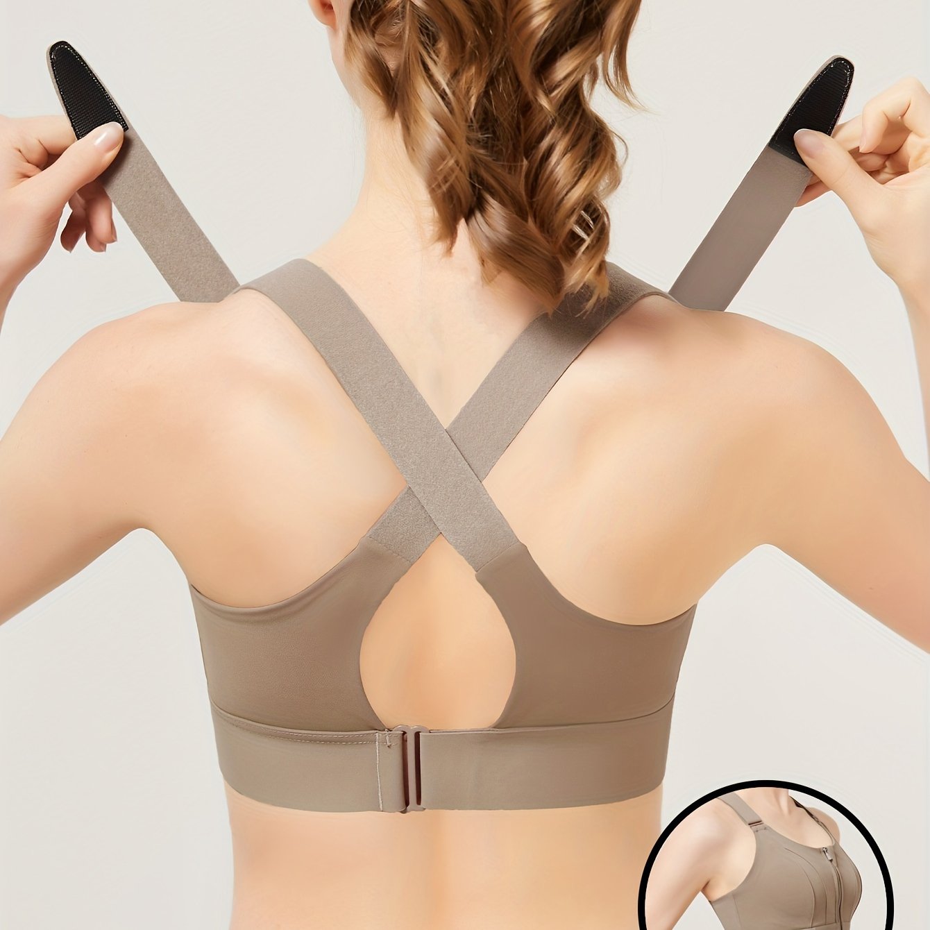 Спортивный бюстгальтер с высокой поддержкой для полных размеров, с застежкой-молнией спереди, регулируемыми бретелями, несъемными вкладышами для йоги, бега и зумбы