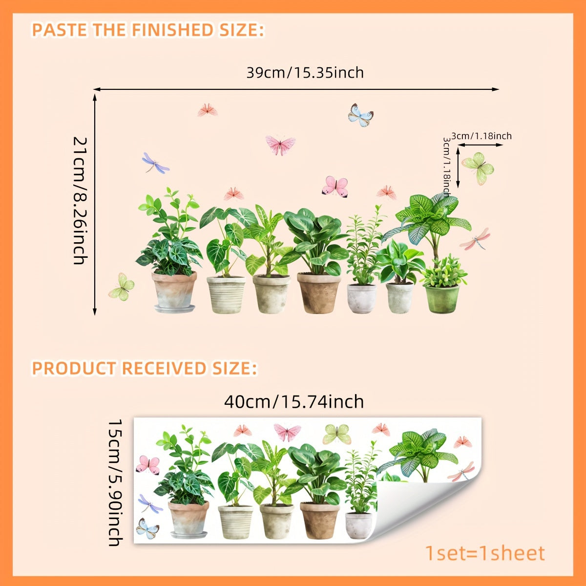 Plant Themed Static Cling Window Decal 15x40cm Reusable PVC Decor