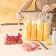 12-pack vacuum food storage bags with zipper, includes 10 bags 2 clips