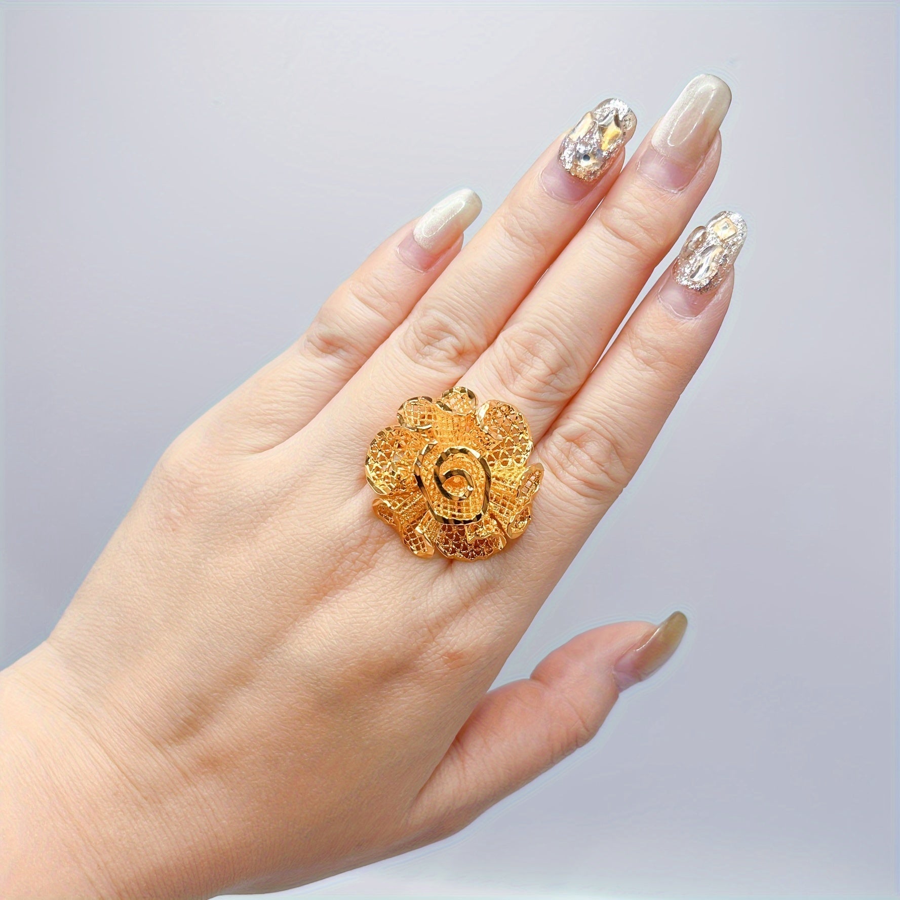 Gold-Tone Copper Ring for Women with Anti-Oxidation Coating for Weddings and Proposals