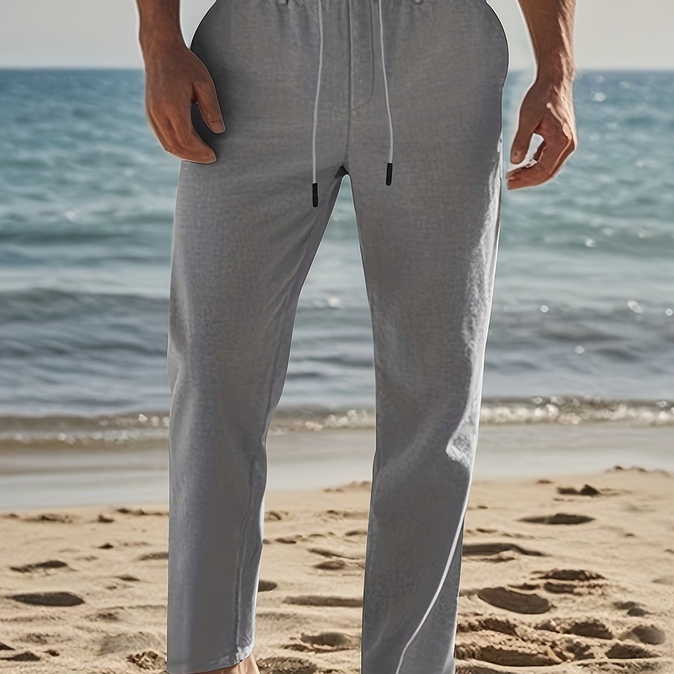 Men's Black Linen Hip Hop Pants Casual Loose Fit Spring Fall