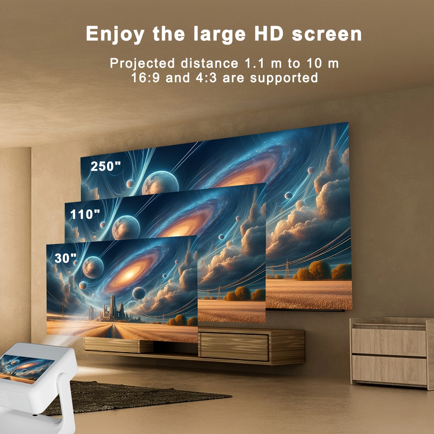 Proyector portátil de doble pantalla compatible con 1080P y 4K con Wi-Fi 6 para cine en casa