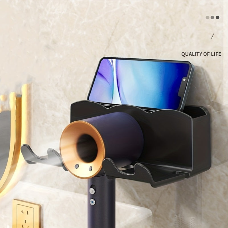 ABS Wall Mount Hair Dryer Holder Space-Saving Bathroom Organizer Durable Plastic