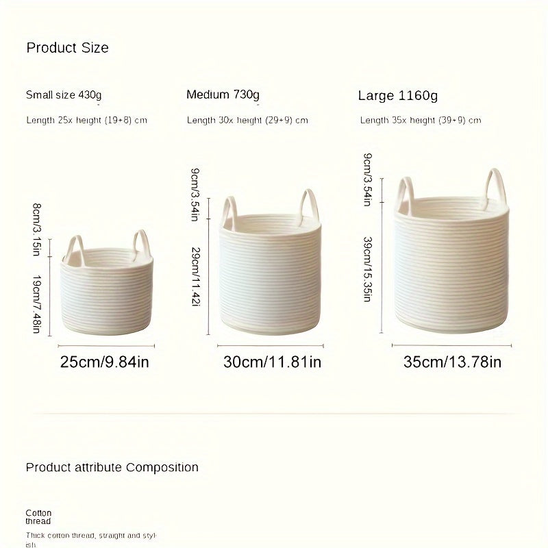 Cesto de tela redondo con asas, cesta de lavandería trenzada para ropa, juguetes y artículos del hogar