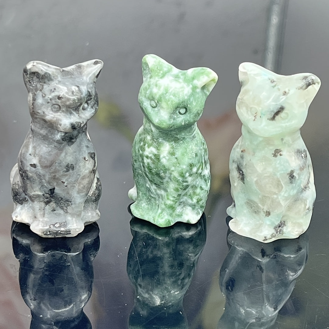 Натуральная кристальная резьба кота для домашнего декора, очаровательный стильный орнамент