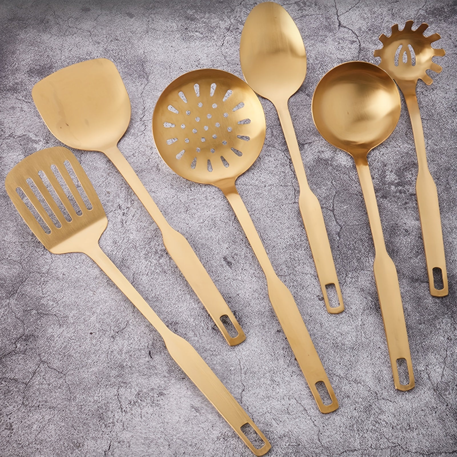 Set of 6 Stainless Steel Kitchen Utensils Non-Magnetic Rust-Resistant Matte Finish