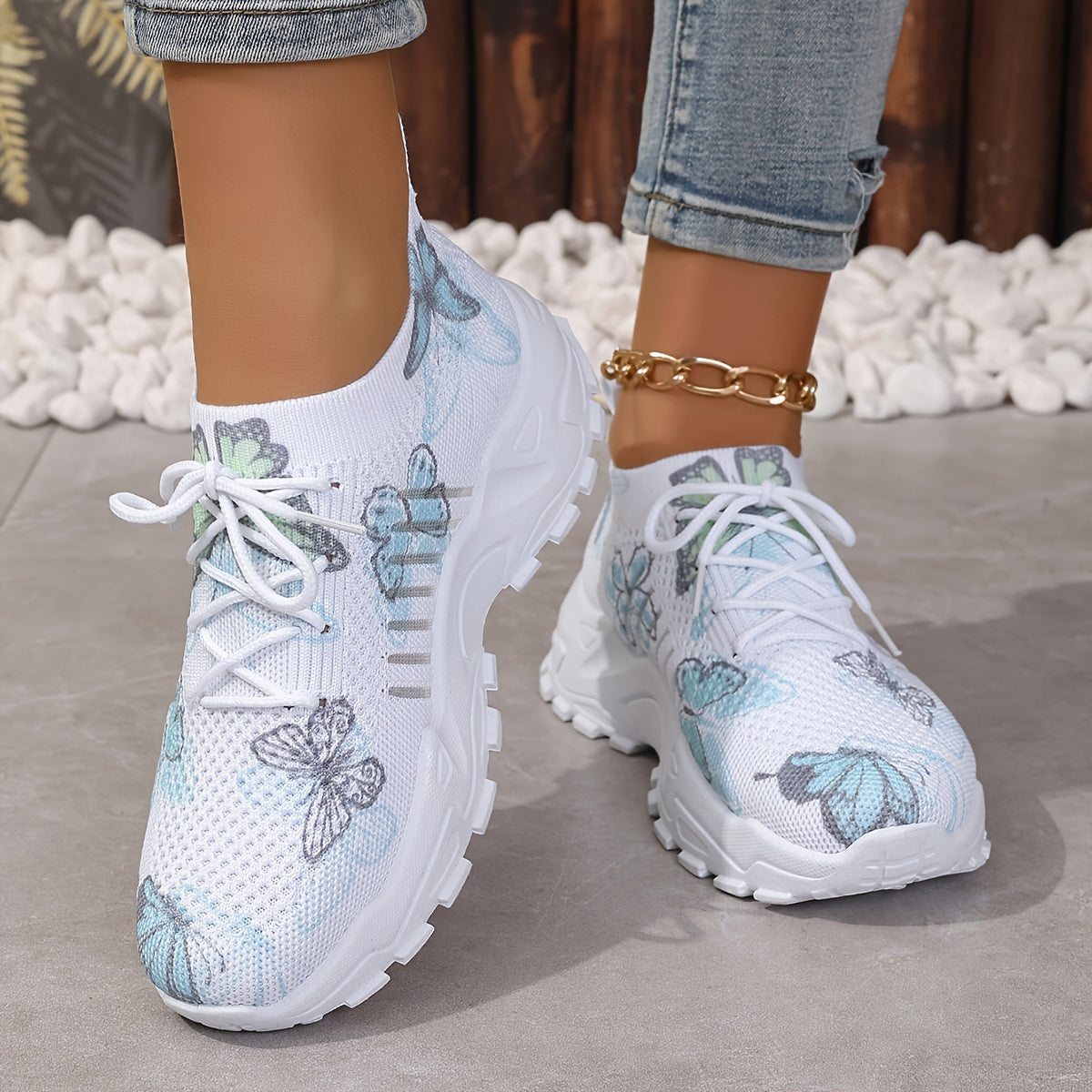 Women's White Breathable Running Sneakers with Pastel Purple Blue Accents
