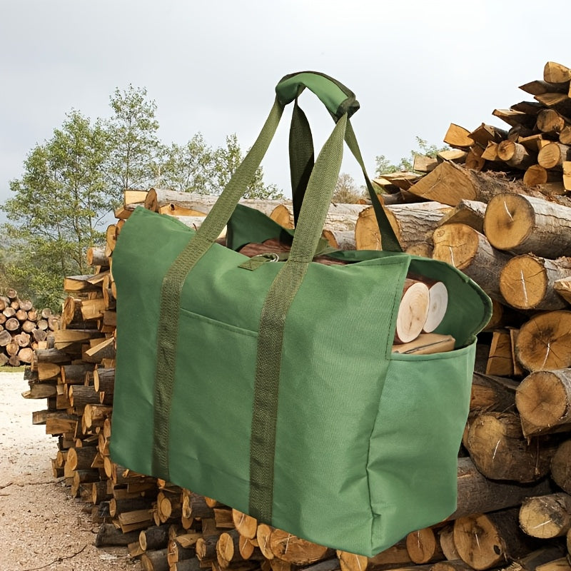 Durable Canvas Firewood Carrier Bag Military Green for Camping Fireplace Storage