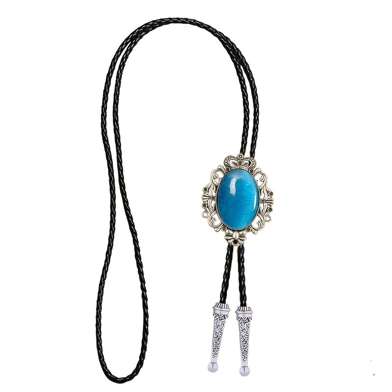Men's Bolo Tie Faux Gemstone Necklace Western Cowboy Shirt Accessory