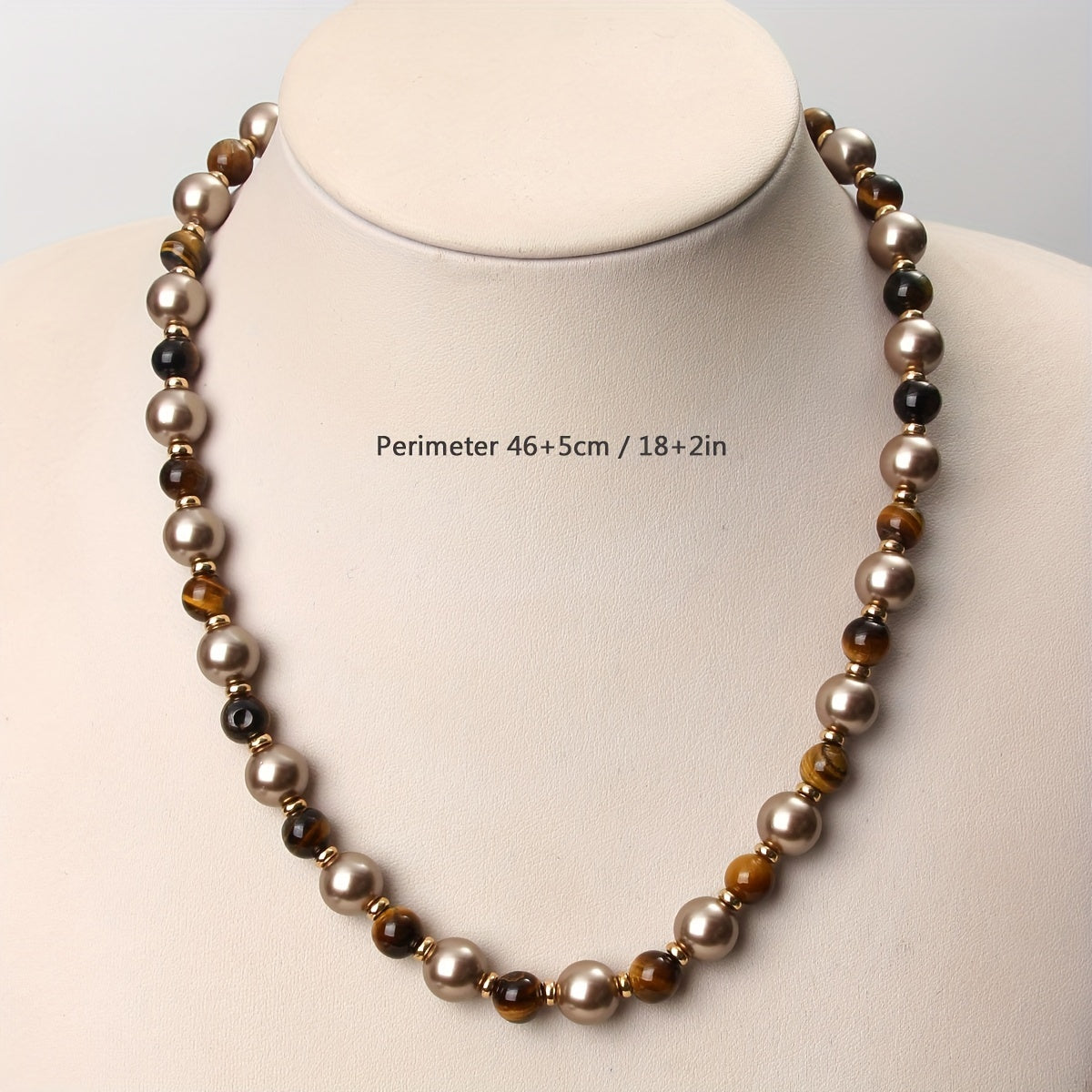 Women's Autumn Winter Necklace with Tiger Eye and Imitation Pearl Beads