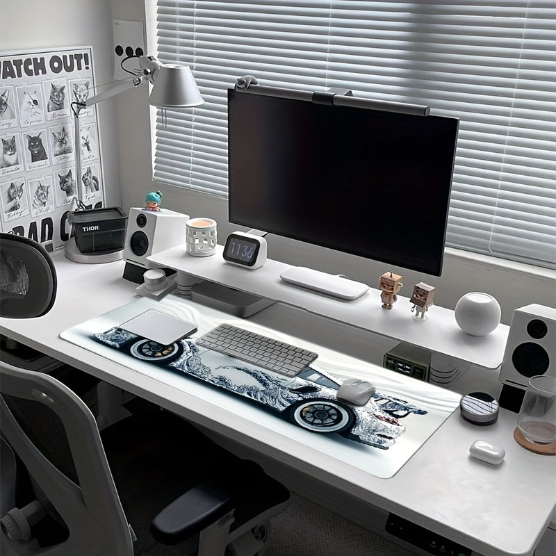 Большой белый коврик для мыши в стиле укиёэ с нескользящей резиновой основой 89,92x39,88 см