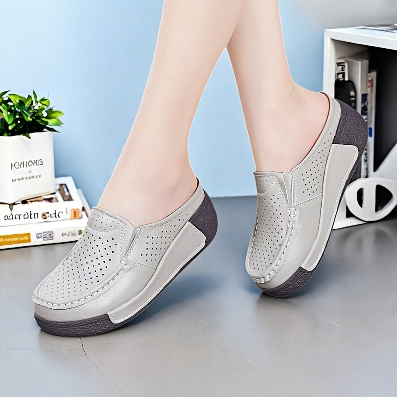 Women's Breathable Slip-On Mules with Cushioned Sole in Grey and Brown