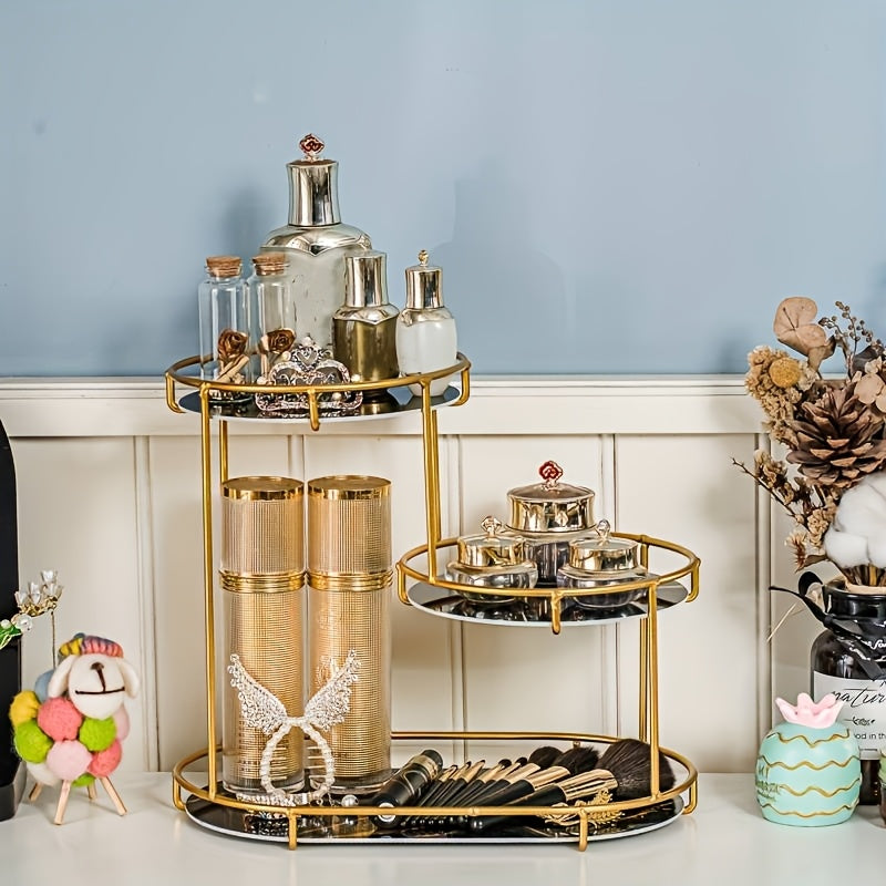 Metal Bathroom Organizer with Multiple Tiers and Display Shelf for Cosmetics and Toiletries