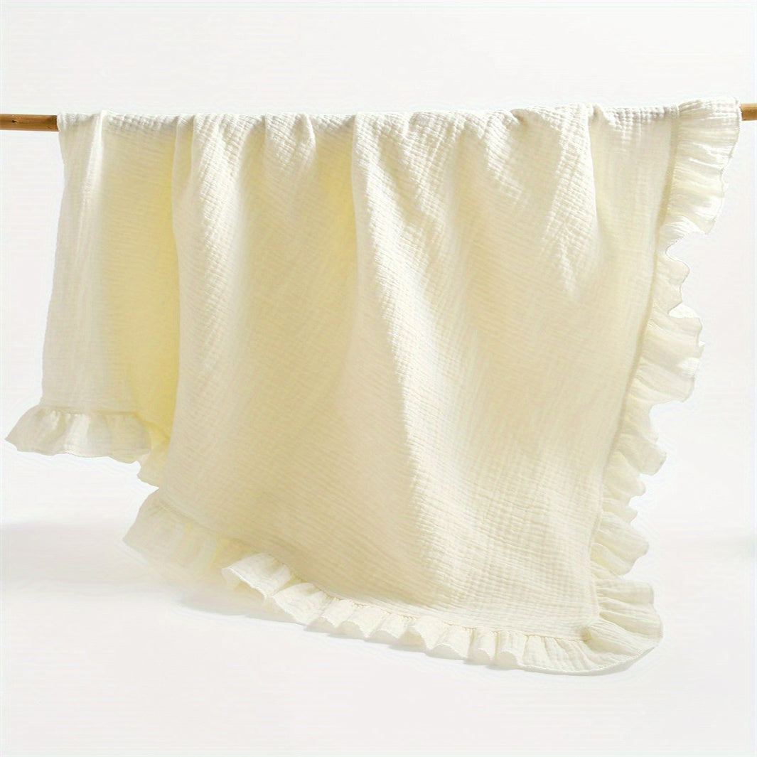 Baby Soft Blanket with Lace Gauze in Plain Color for Children Lotus Leaf Bath Towel Gift